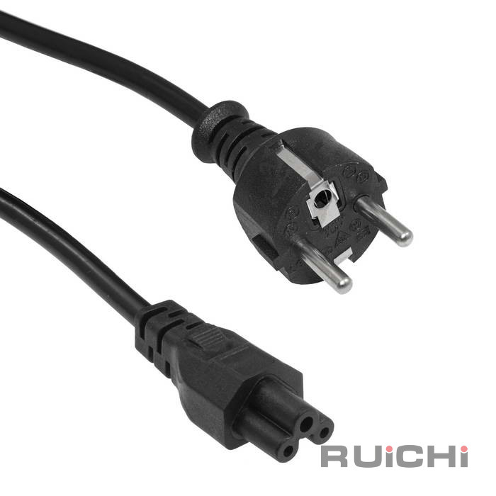 Шнур сетевой для ноутбука 3-х полюсный прямой-евро RUICHI, вилка CEE7/4 - розетка IEC С5, 1.8 м, 3x0.75 мм2, черный