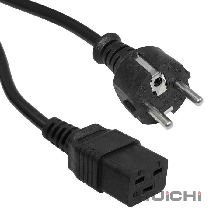 Шнур сетевой 3-х полюсный RUICHI SCZ, гнездо прямое IEC C19 - вилка прямая Schuko, 3 м, 3x1.5 мм2, 16 A