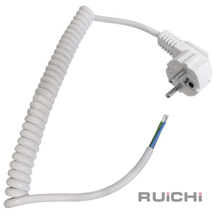 Шнур сетевой RUICHI спиральный с евровилкой без розетки, для полотенцесушителя 3х0.75,     1700 мм, белый