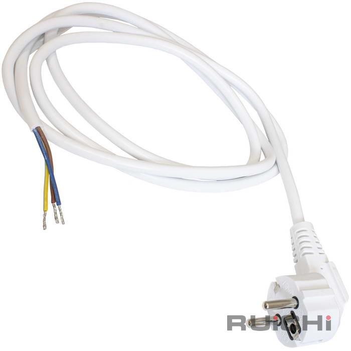 Шнур сетевой с угловой вилкой CEE7/7 неоконцованный RUICHI SCZ, 1.8 м, 3х0.75 мм2 цвет   белый
