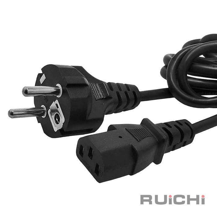 Сетевой шнур RUICHI SCZ, вилка прямая CEE7/7 - гнездо прямое IEC C13, 1.8 м, 3х0.75 мм2  черный