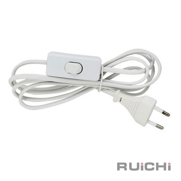 Шнур сетевой 2-х полюсный с выключателем RUICHI, вилка прямая CEE7/16 - без оконцевания, 1.8 м, 2x0.75 мм2, белый