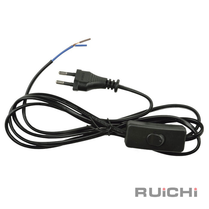Шнур сетевой 2-х полюсный с выключателем RUICHI, вилка прямая CEE7/16 - без оконцевания, 1.8 м, 2x0.75 мм2, чёрный