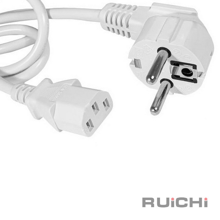 Сетевой шнур RUICHI SCZ, вилка угловая CEE7/7 - гнездо прямое IEC C13, 3 м, 3х0.75 мм2  цвет белый