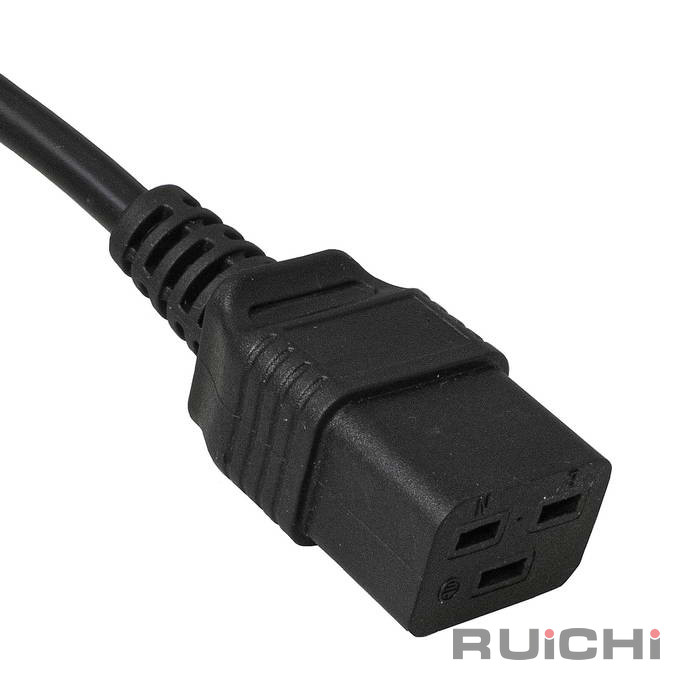 Шнур сетевой 3-х полюсный RUICHI SCZ, гнездо прямое IEC C19 - вилка угловая Schuko, 3 м, 3x1.5 мм2, 16 A