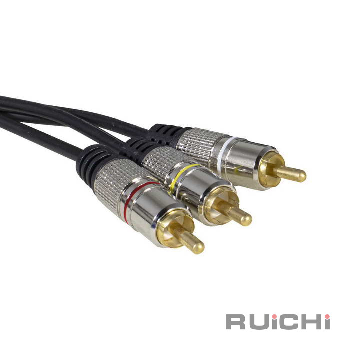 Аудио-видео шнур RUICHI 3 RCA - 3 RCA, 3 м, METAL GOLD