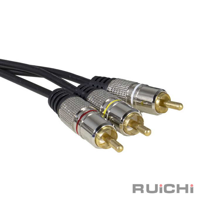 Аудио-видео шнур RUICHI 3 RCA - 3 RCA, 3 м, METAL GOLD