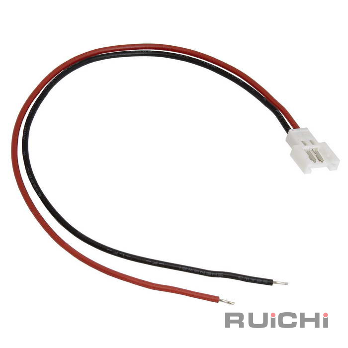 Комплект межплатного кабеля питания (вилка-розетка) RUICHI серии 5100, сечение проводника 0.12 мм2 (26AWG), 2 контакта, двухполюсный, шаг разъема 2.00 мм, 0…+80 °С, длина проводов 150 мм, цвет изоляции красный/чёрный, корпус разъема ПВХ