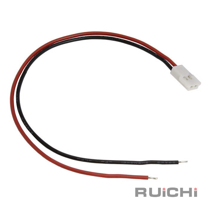 Комплект межплатного кабеля питания (вилка-розетка) RUICHI серии 5100, сечение проводника 0.12 мм2 (26AWG), 2 контакта, двухполюсный, шаг разъема 2.00 мм, 0…+80 °С, длина проводов 150 мм, цвет изоляции красный/чёрный, корпус разъема ПВХ
