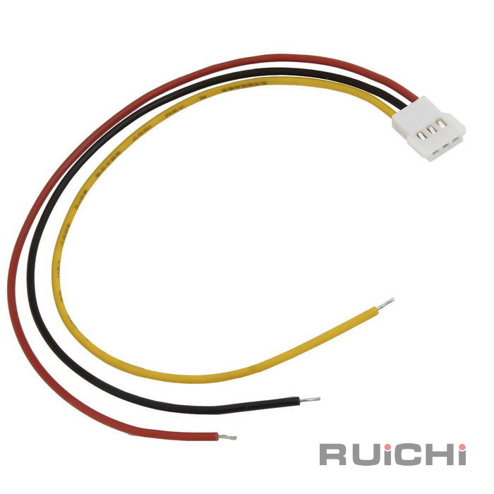 Комплект межплатного кабеля питания (вилка-розетка) RUICHI серии 5100, сечение проводника 0.12 мм2 (26AWG), 3 контакта, трехполюсный, шаг разъема 2.00 мм, 0…+80 °С, длина проводов 150 мм, цвет изоляции красный/чёрный/желтый, корпус разъема ПВХ