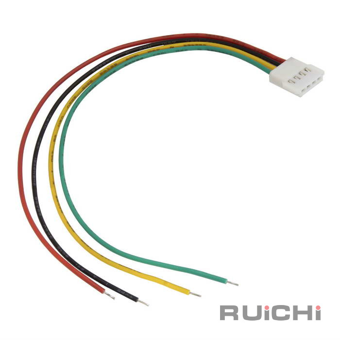 Комплект межплатного кабеля питания (вилка-розетка) RUICHI серии 5100, сечение проводника 0.12 мм2 (26AWG), 4 контакта, четырехполюсный, шаг разъема 2.00 мм, 0…+80 °С, длина проводов 150 мм, цвет изоляции красный/чёрный/желтый/зелный, корпус разъема ПВХ