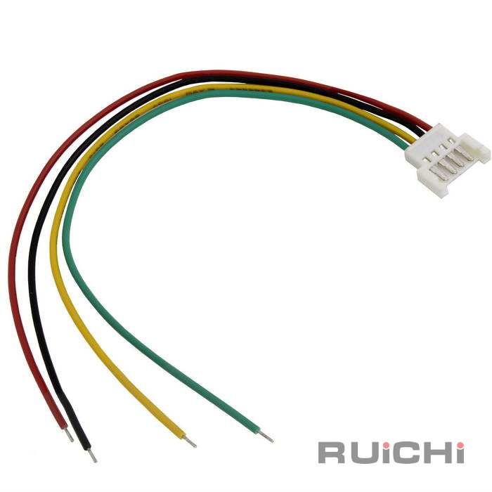 Комплект межплатного кабеля питания (вилка-розетка) RUICHI серии 5100, сечение проводника 0.12 мм2 (26AWG), 4 контакта, четырехполюсный, шаг разъема 2.00 мм, 0…+80 °С, длина проводов 150 мм, цвет изоляции красный/чёрный/желтый/зелный, корпус разъема ПВХ