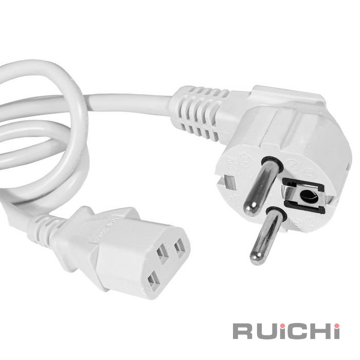 Сетевой шнур RUICHI SCZ, вилка угловая CEE7/7 - гнездо прямое IEC C13, 3 м, 3х0.75 мм2  цвет черный