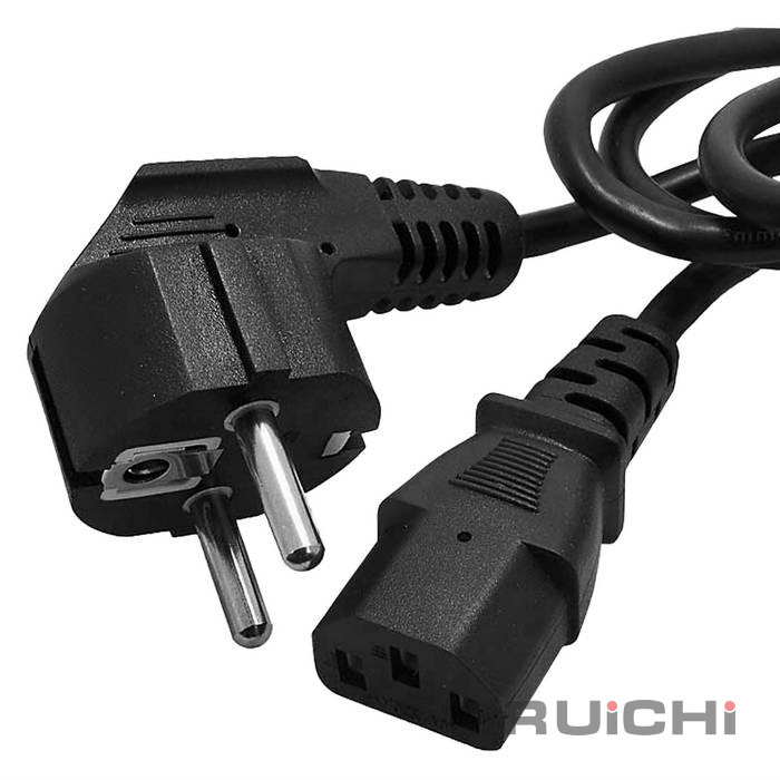 Сетевой шнур RUICHI SCZ, вилка угловая CEE7/7 - гнездо прямое IEC C13, 3 м, 3х0.75 мм2  цвет черный