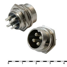 Разъём цилиндрический малогабаритный RUICHI GX16M-4B, 4 контакта