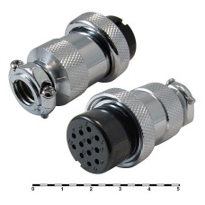 Разъём цилиндрический малогабаритный RUICHI GX25M-12A, 12 контактов